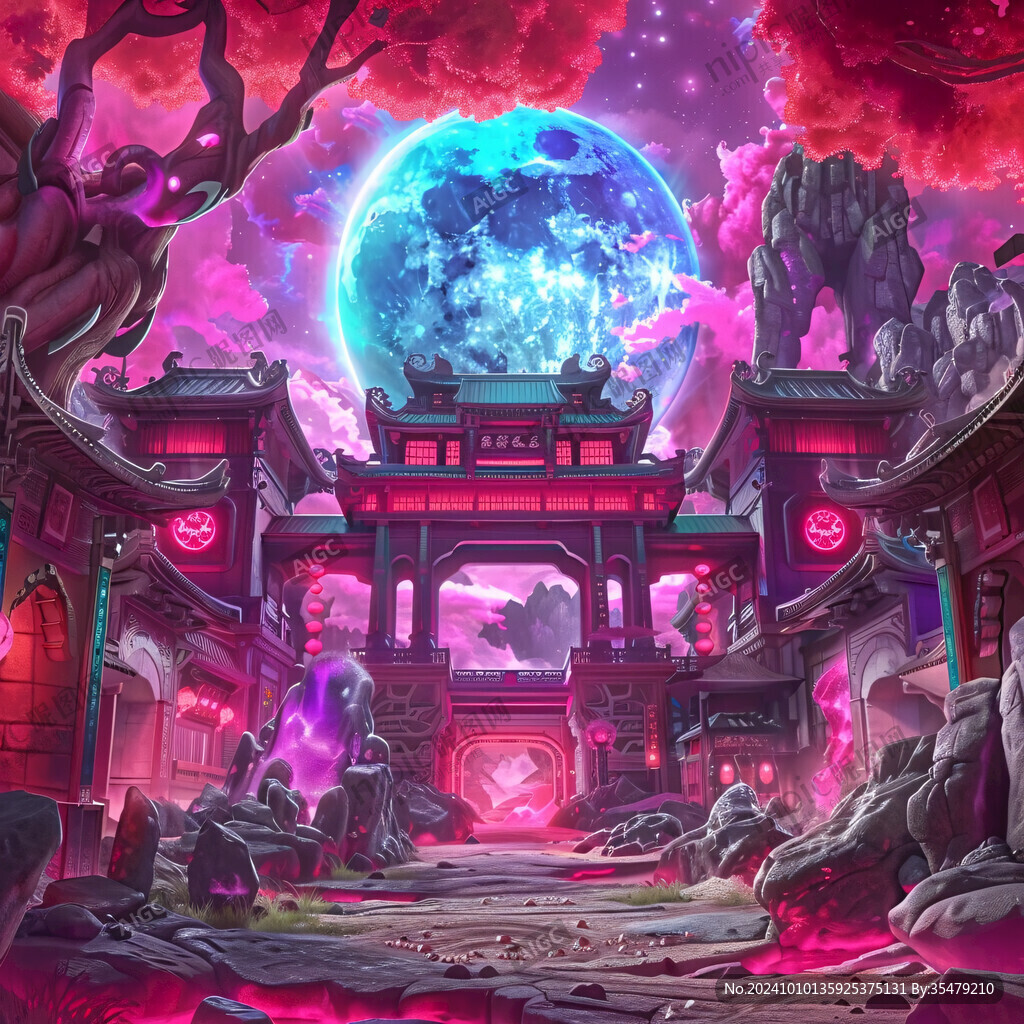 幻想粉红宫殿插画