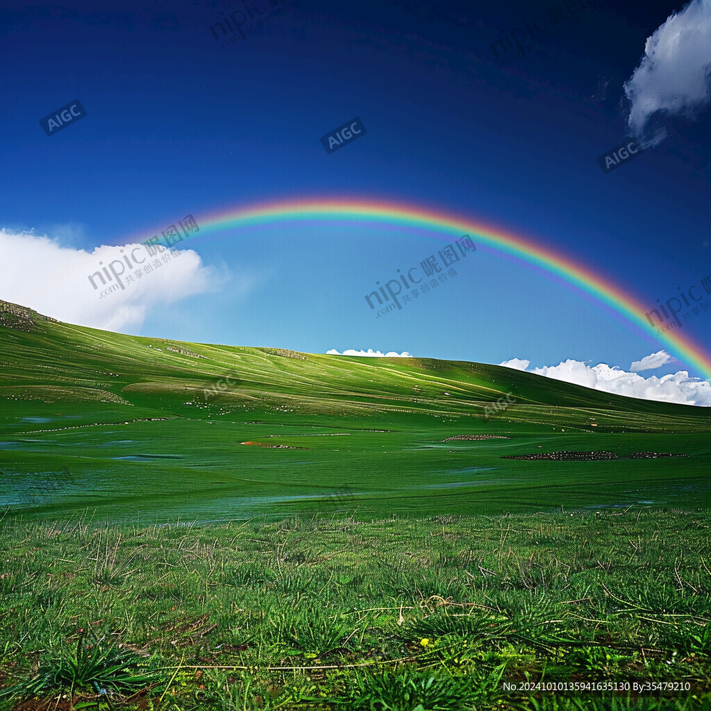 夏季草原牧场草场彩虹