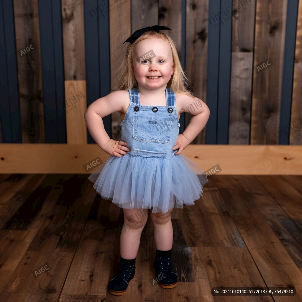 穿蓝色裙子的小女孩