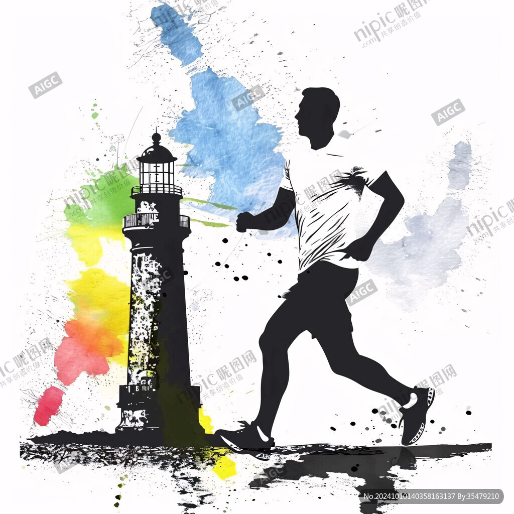 彩跑快乐慢跑奔跑剪影