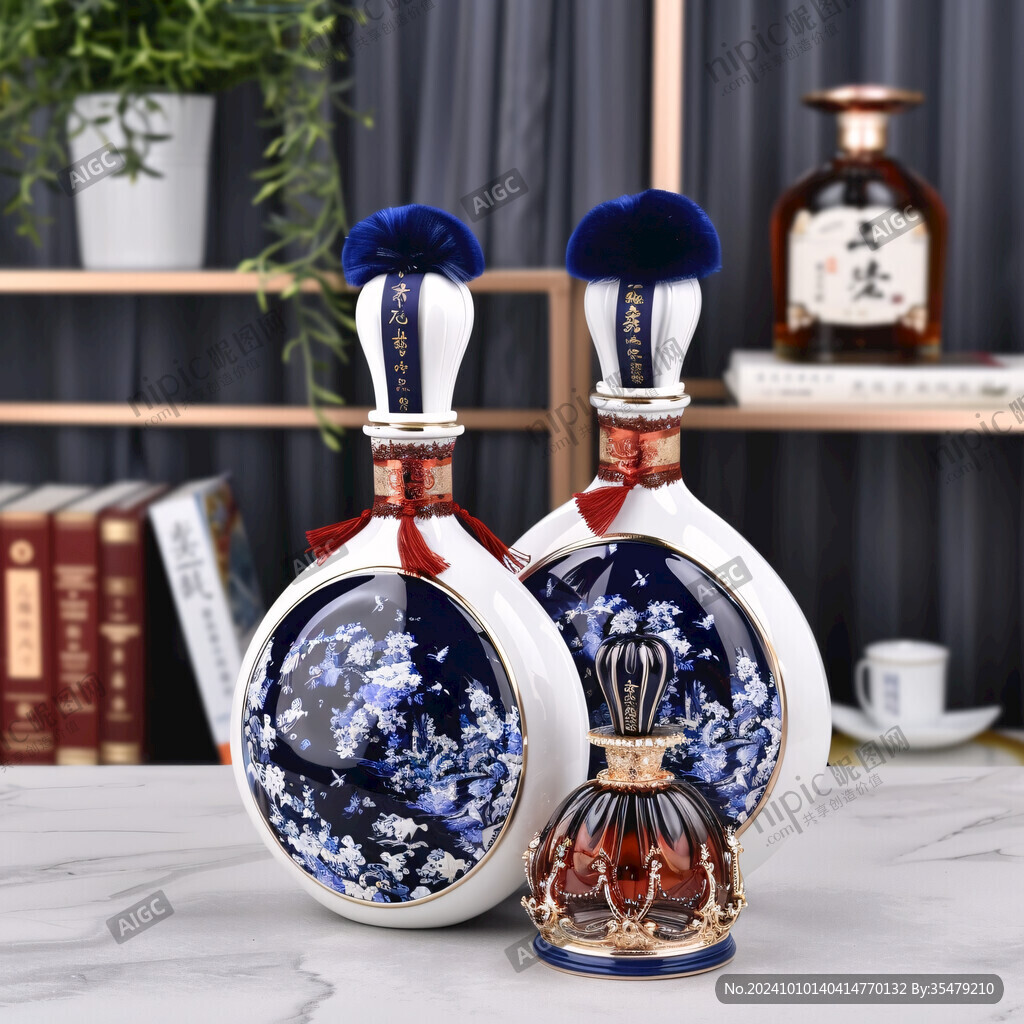 蓝色陶瓷酒瓶