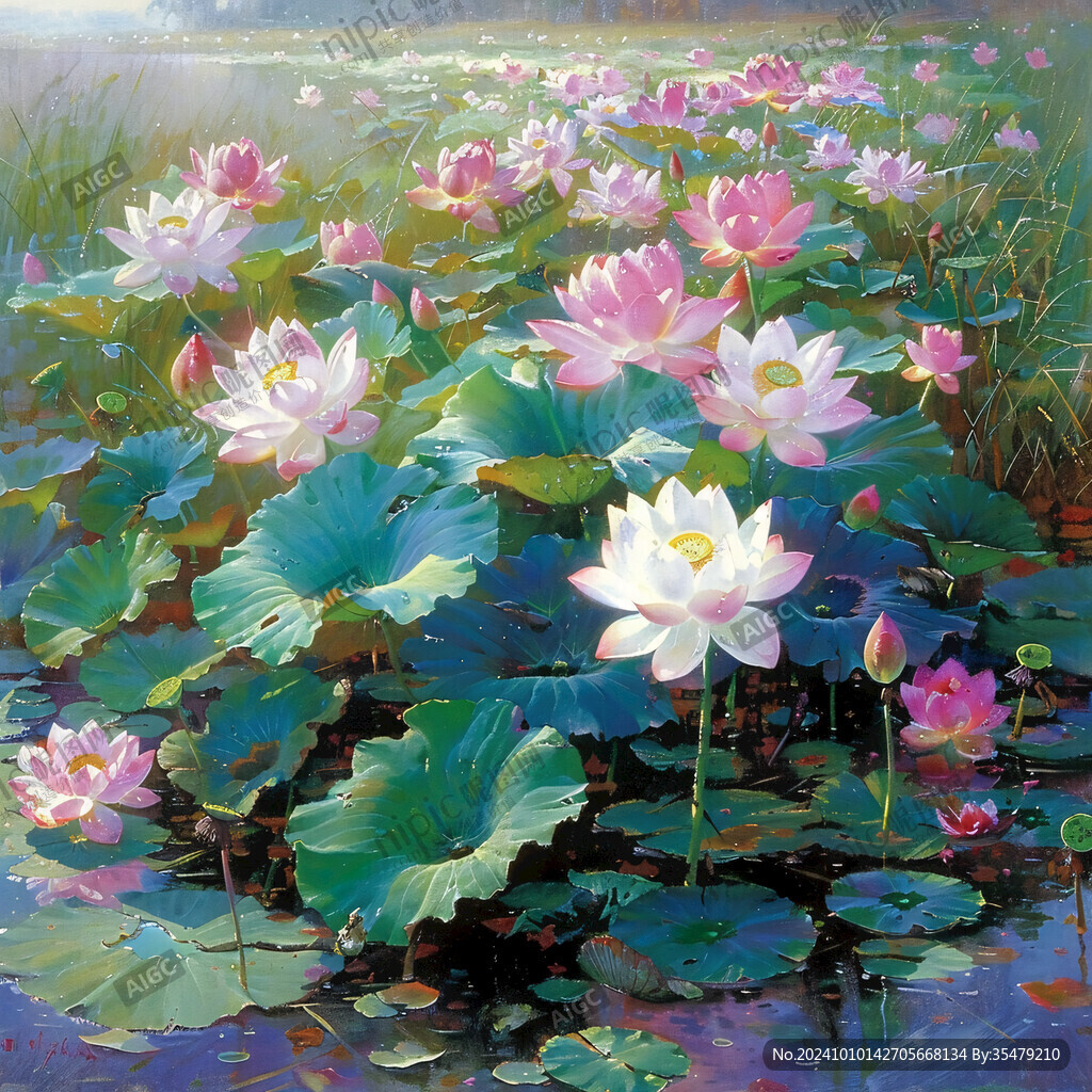 荷花油画素材下载