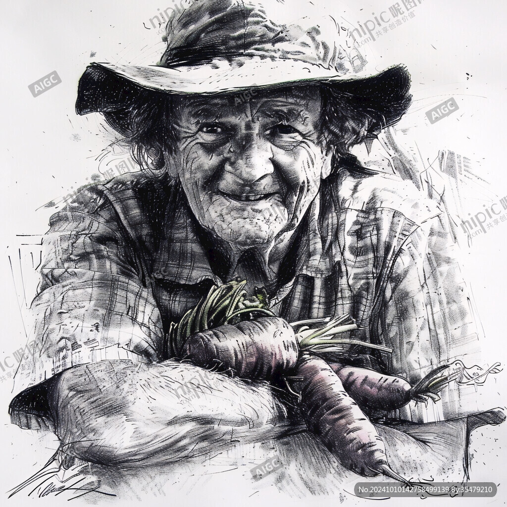 欧美卖菜人物手绘