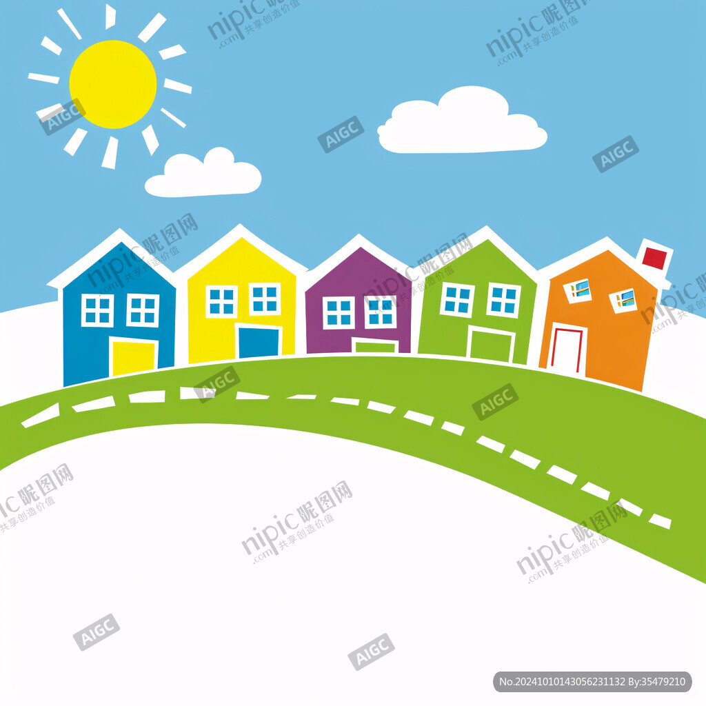 彩色房子卡通贴画