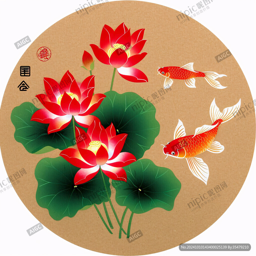 3d荷花鲤鱼圆形画