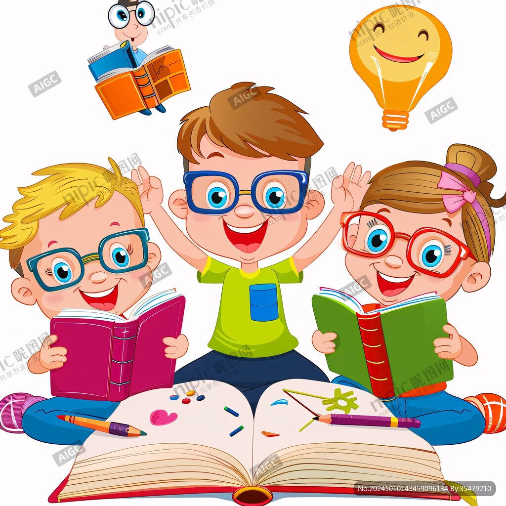 卡通小朋友看书