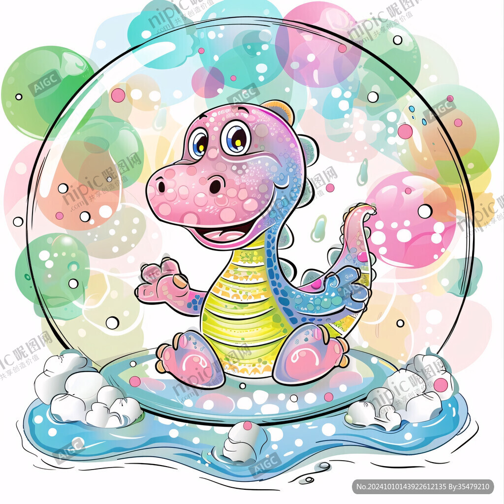 圆形卡通龙印花图案