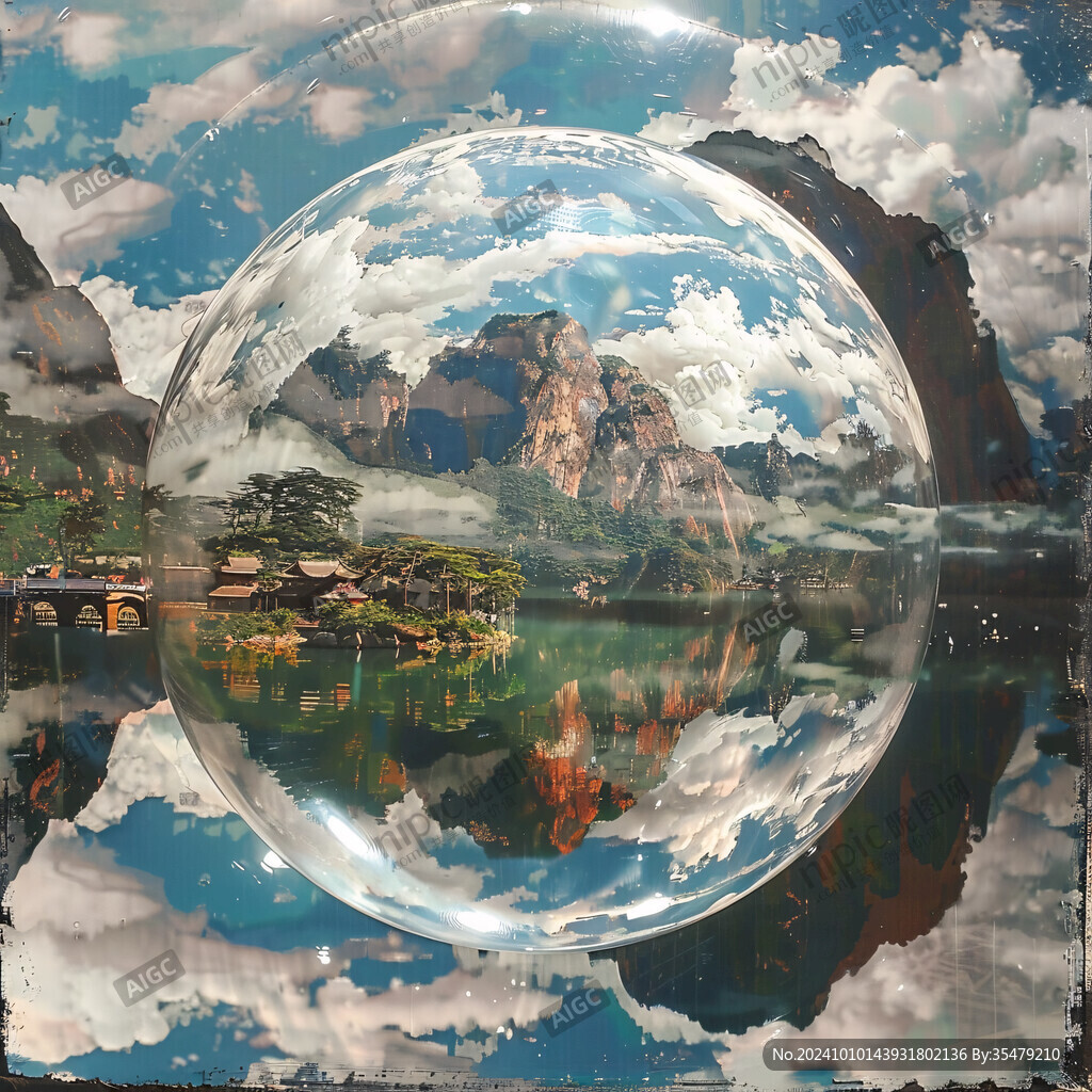 悬浮岛中国风山水意境