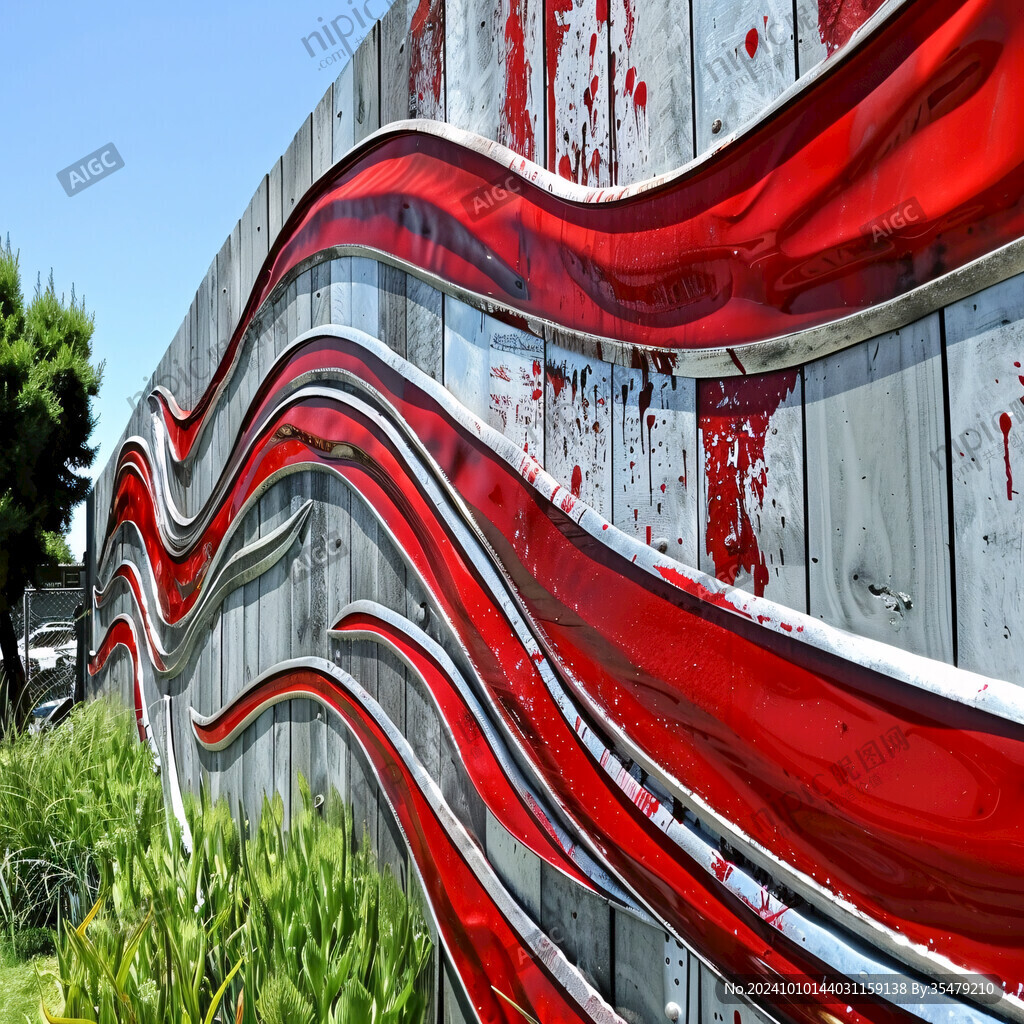 红色立体围墙雕塑