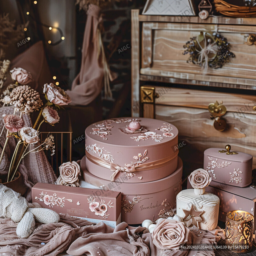 粉红色圆形喜糖盒