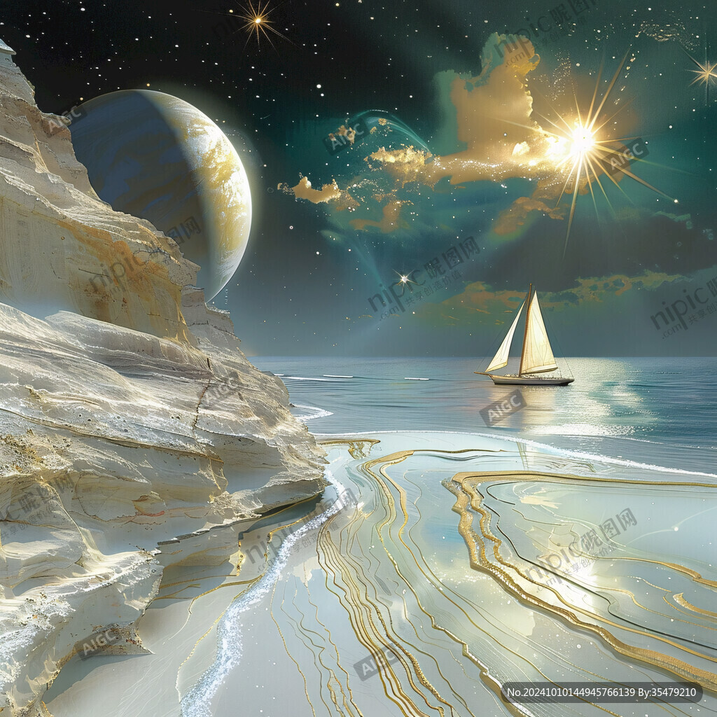 月亮科幻大海