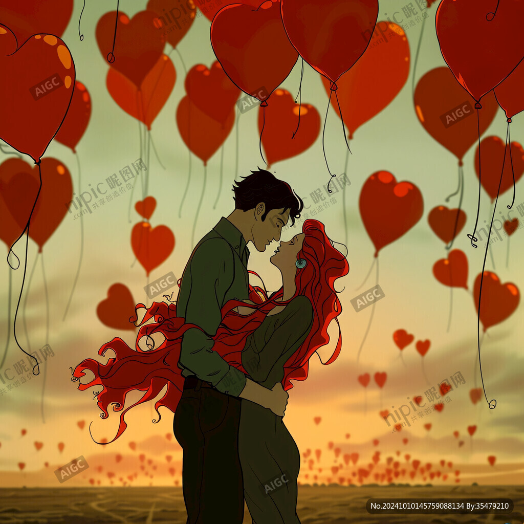 情侣拥抱浪漫插画