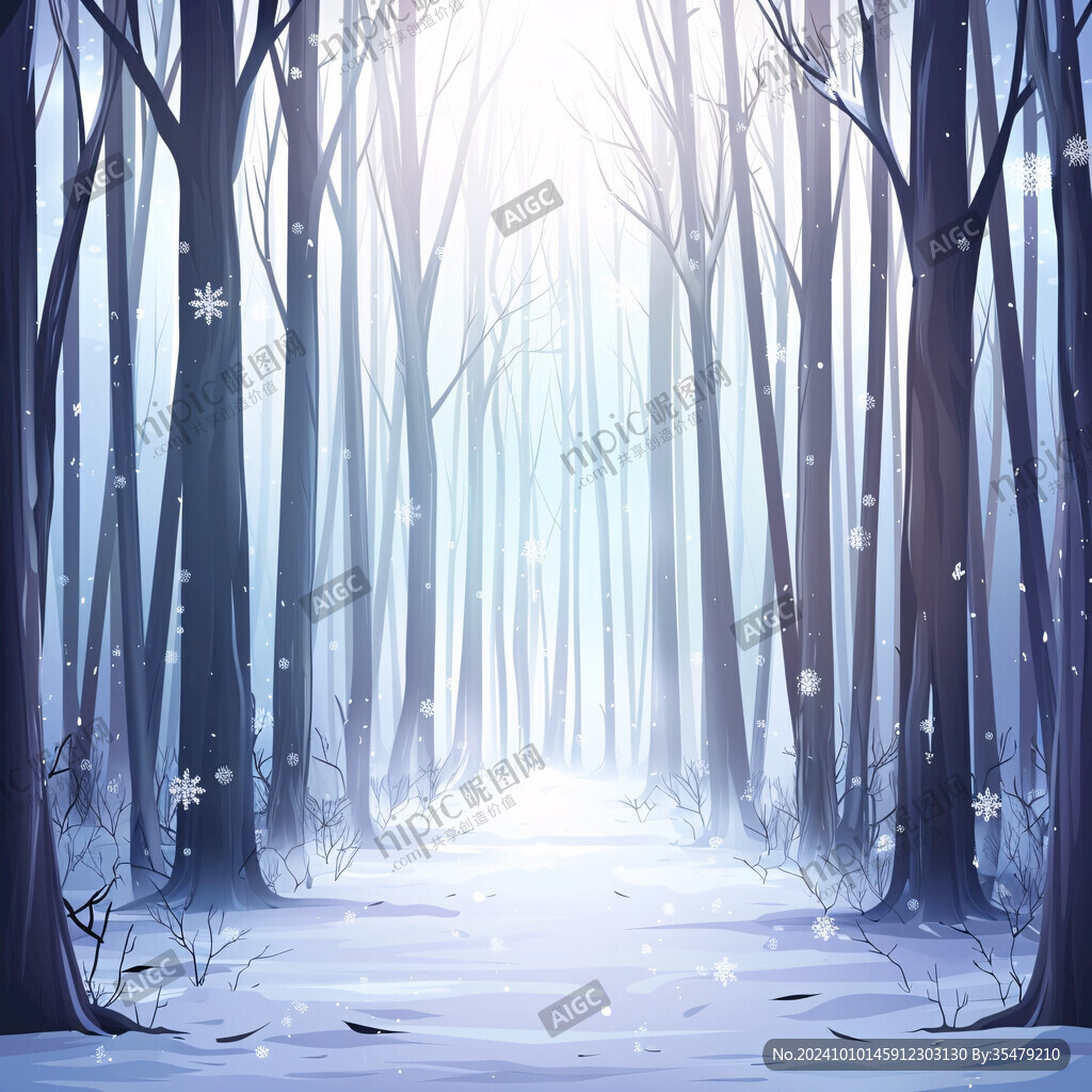 手绘冬季主题朦胧插画