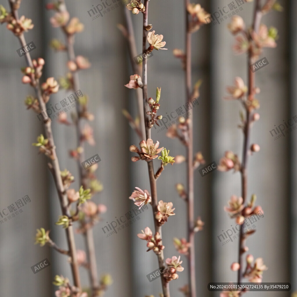 初春桃花树枝叶