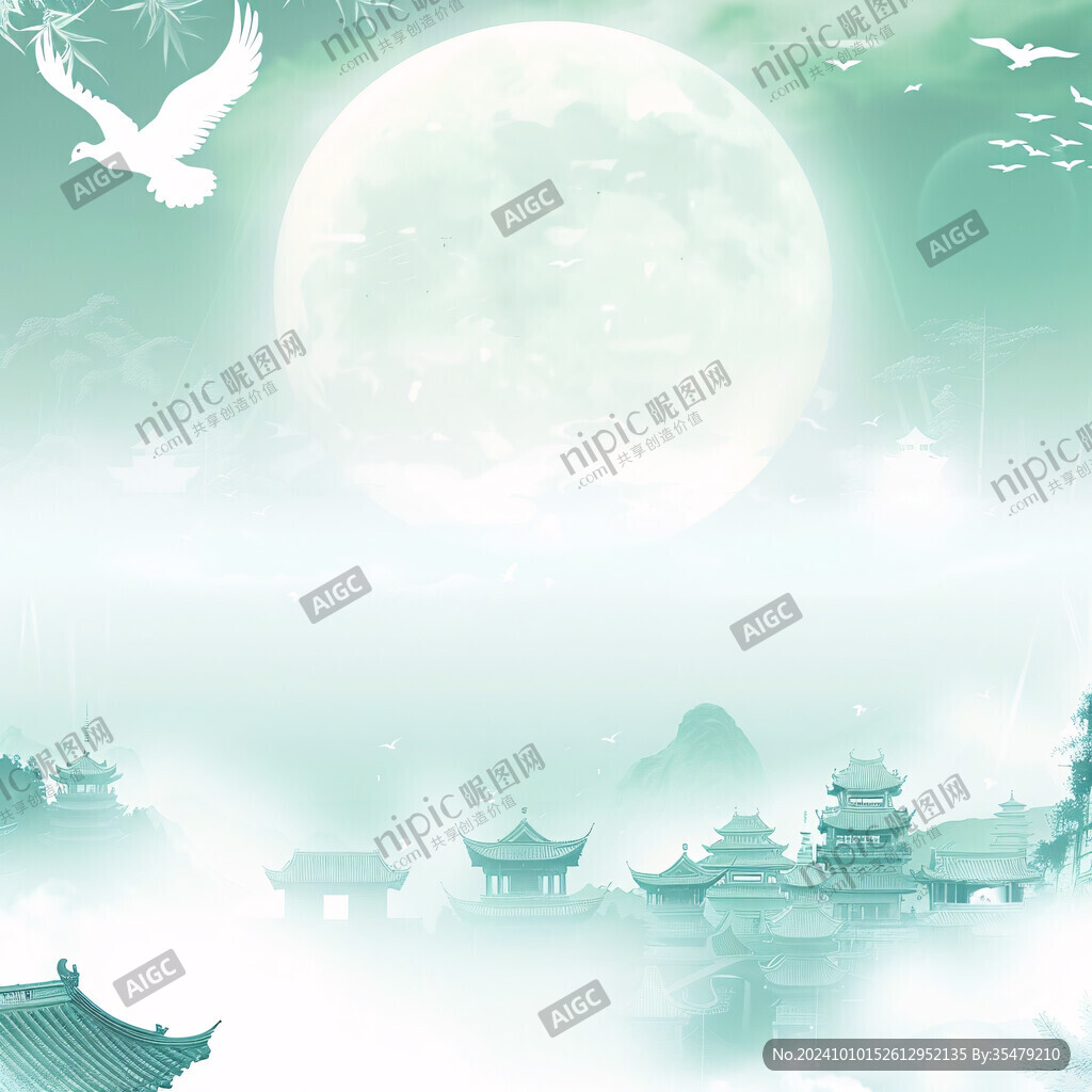 亭台楼阁月亮仙子插画