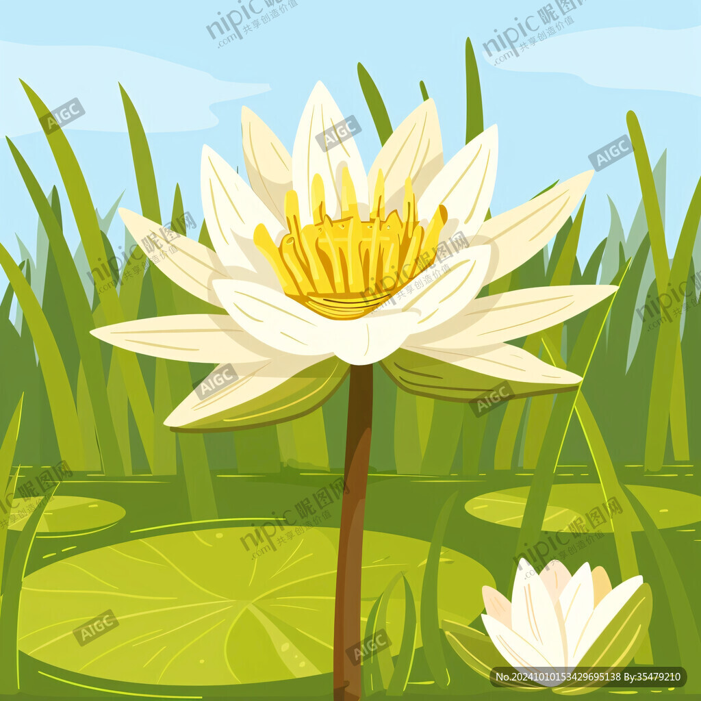 金边插画荷花植物