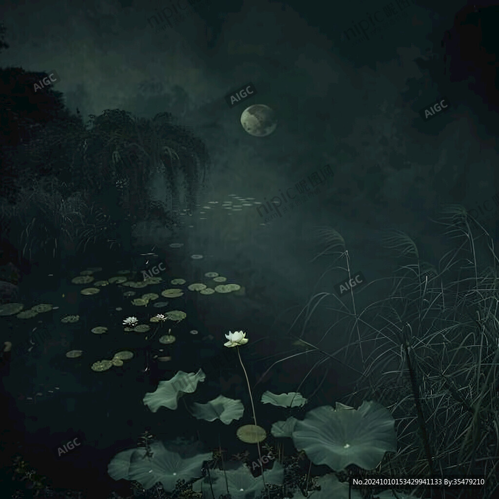 月色中的水浮莲