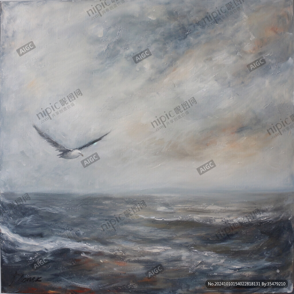 日出海鸥油画