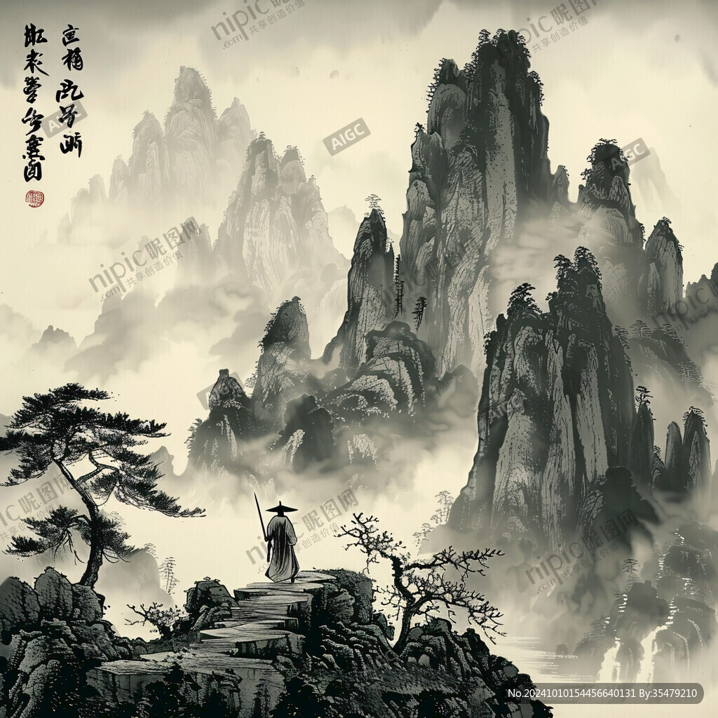 迎客松松树禅意山水