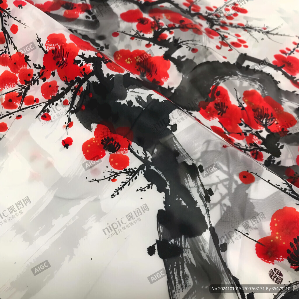 现代水墨画红梅