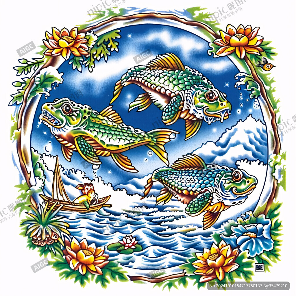 吉祥装饰插画如鱼得水