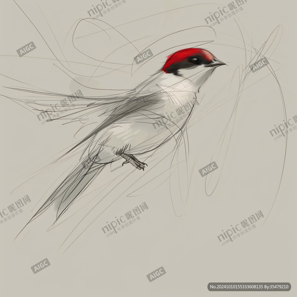 手绘北美主红雀