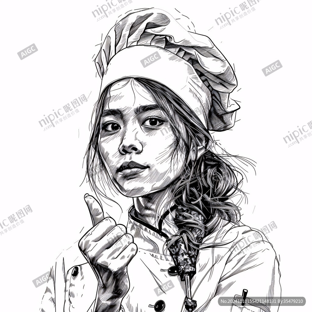 烘焙师女生手绘