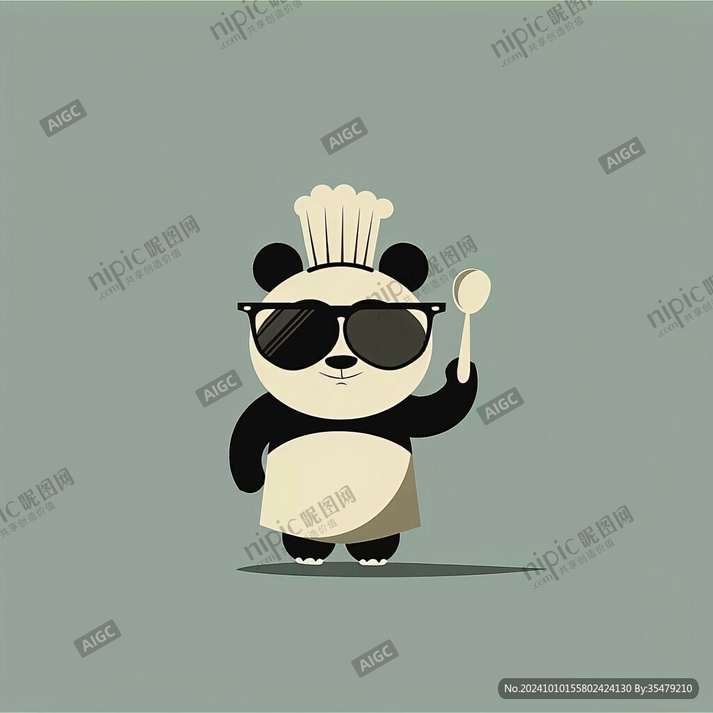 可爱熊猫厨师拿锅铲
