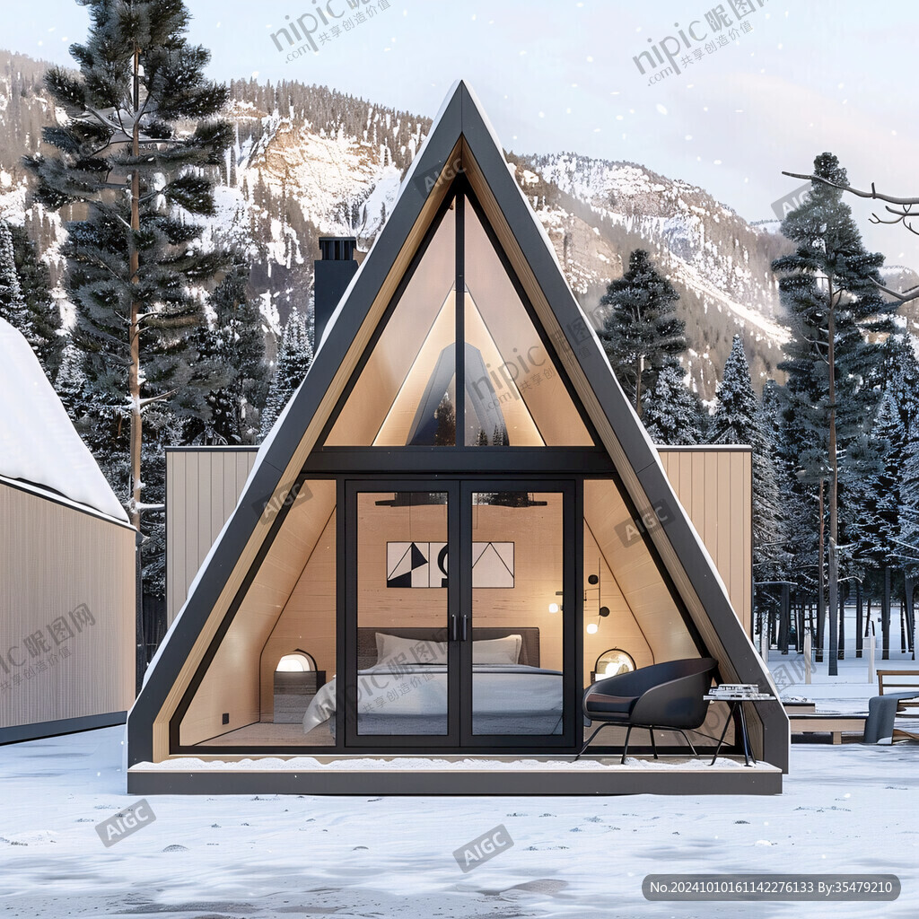 雪山木屋图