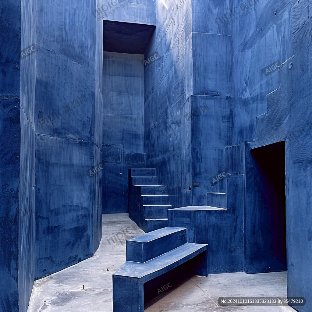 建筑设计蓝色的房间