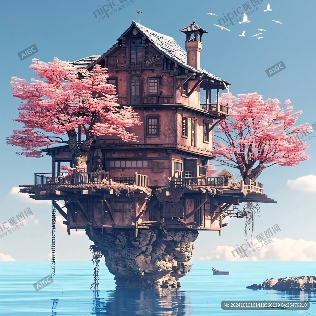 粉色超现实主义漂浮城堡