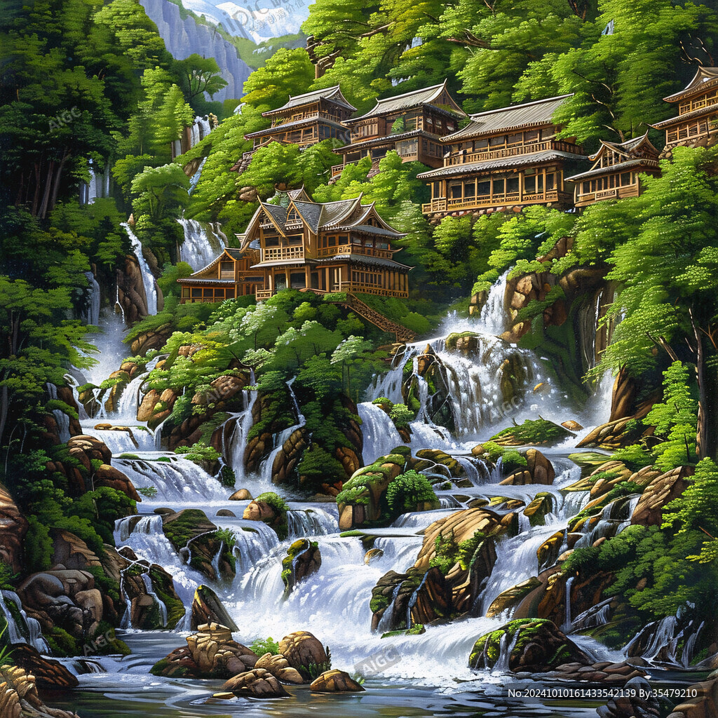 山水深渊建筑立体画