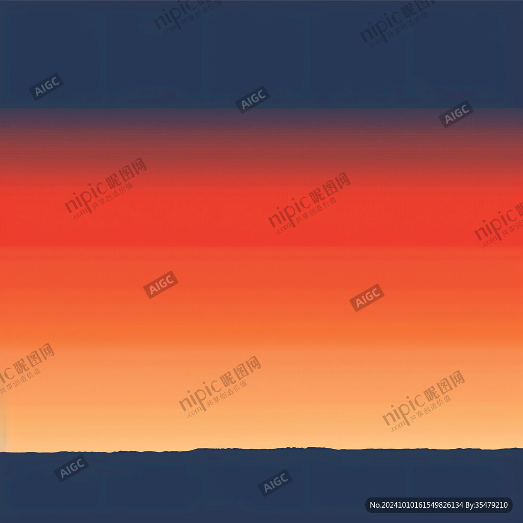 日落水墨画日落群山