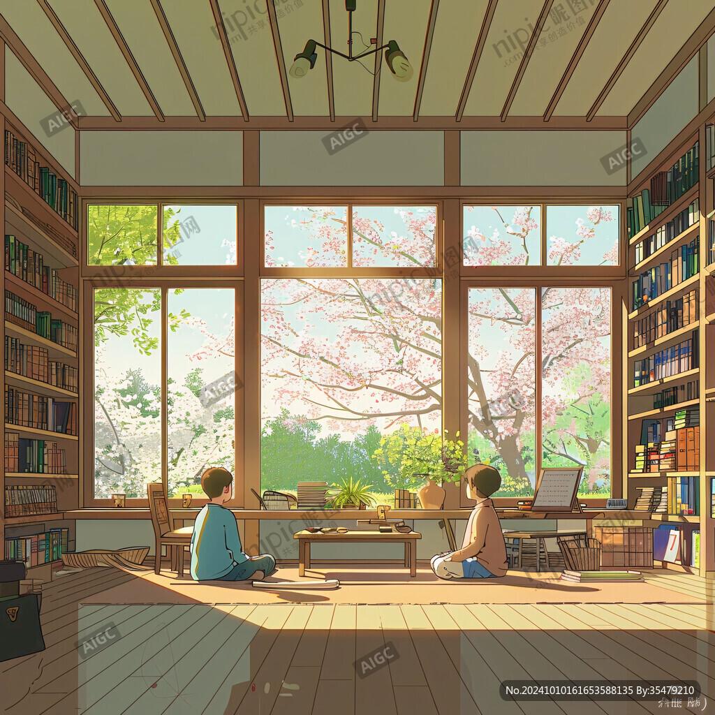 图书馆看书场景