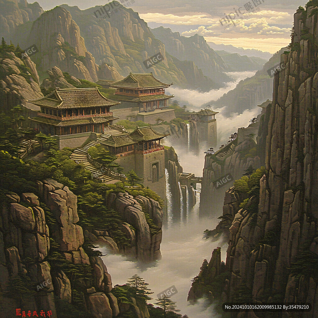 山水深渊建筑立体画