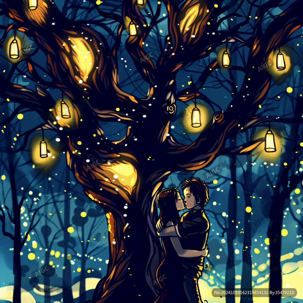 情侣拥抱浪漫插画