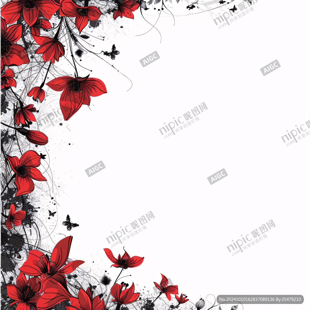 红色花树叶藤条