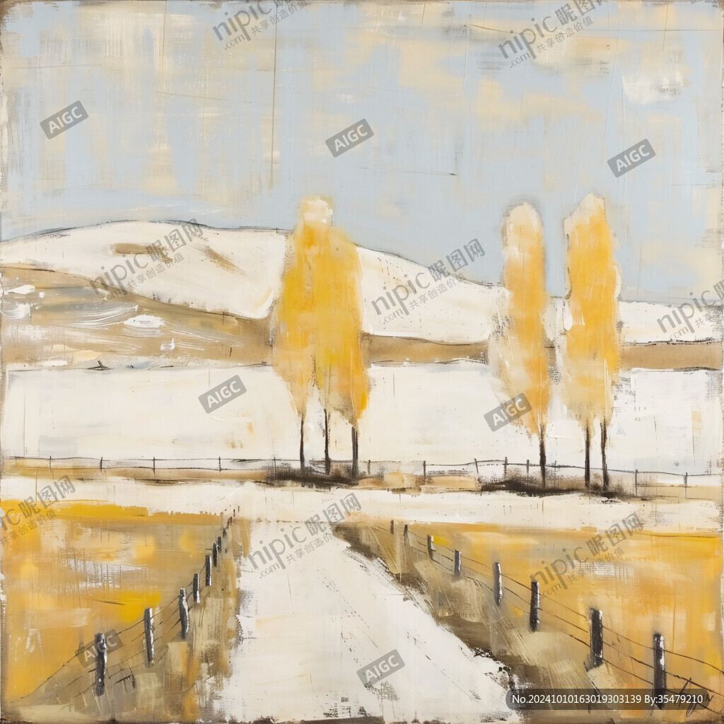 秋天森林画白桦树