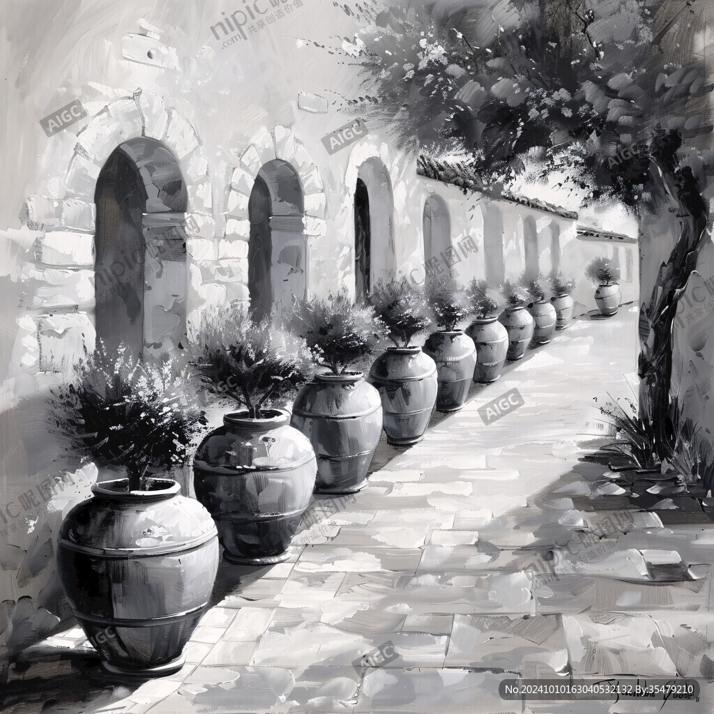 手绘地中海油画