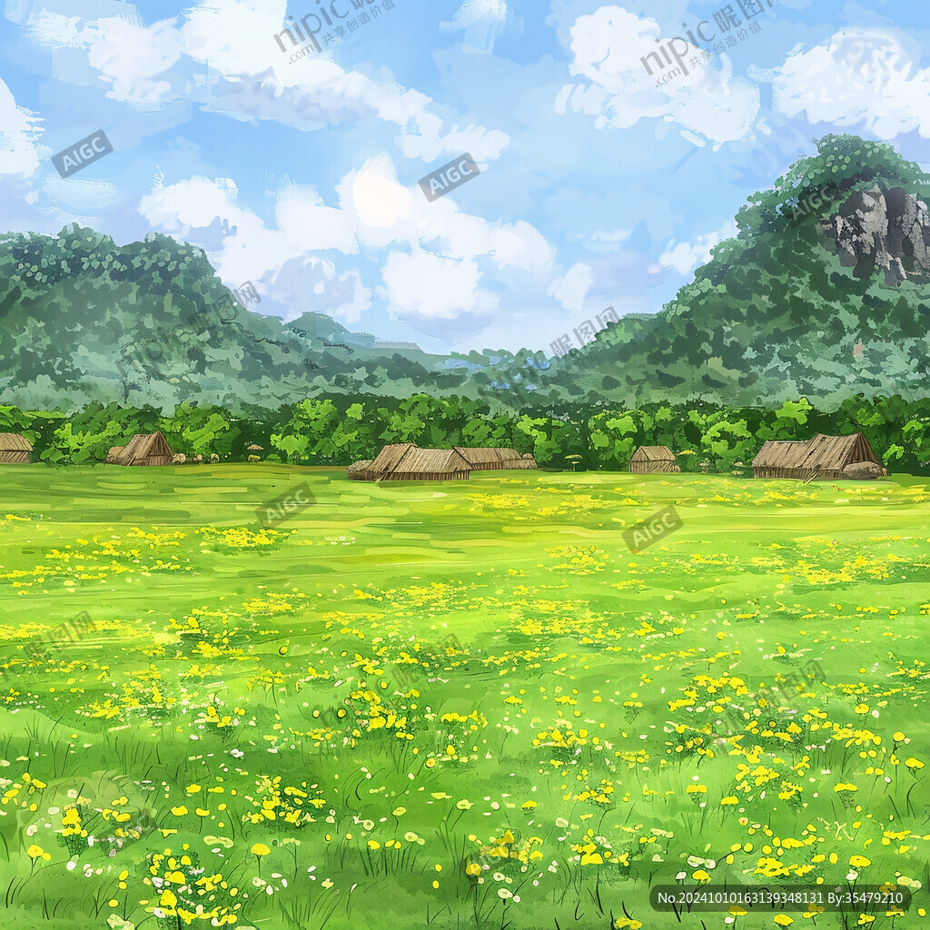 手绘草原风光
