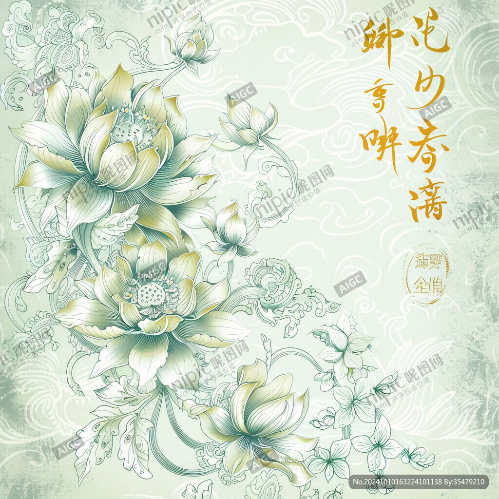 手绘包装金边荷花