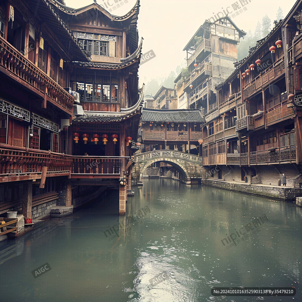 建筑溪流苗寨老桥小溪