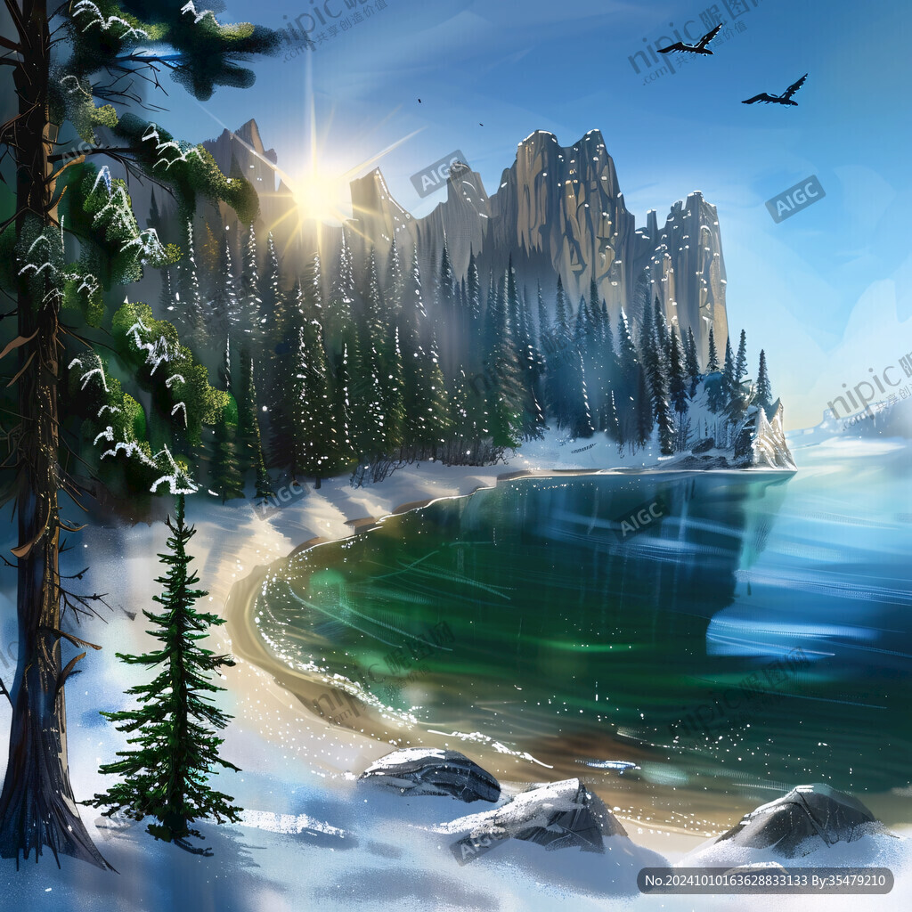 冬日山川风景插画