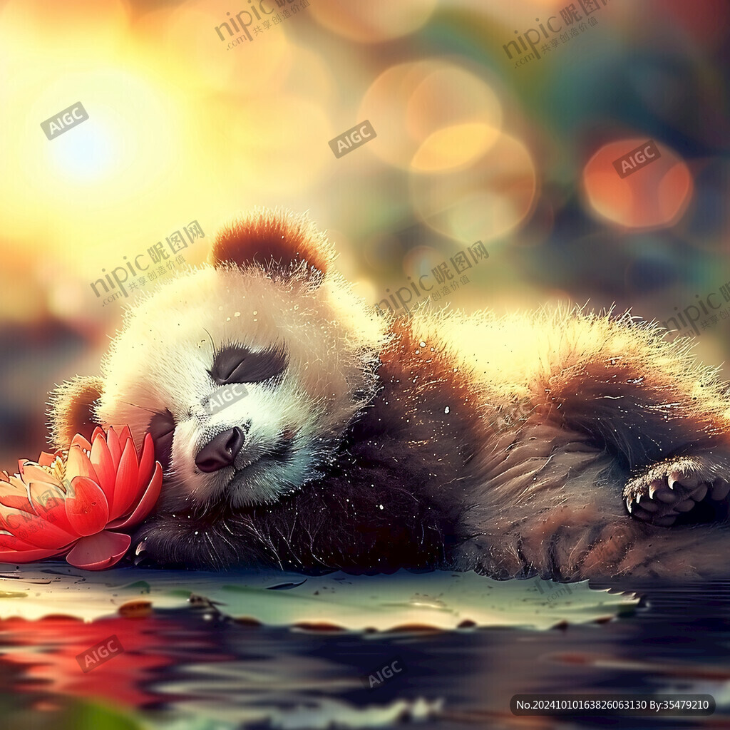 手绘晒太阳的熊猫