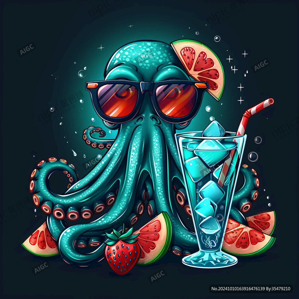 暑期饮品水果插画