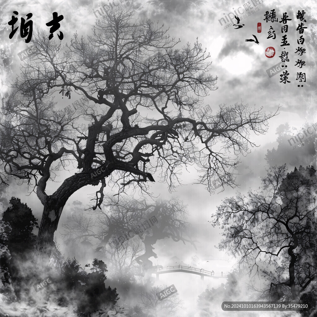 意境水墨古树