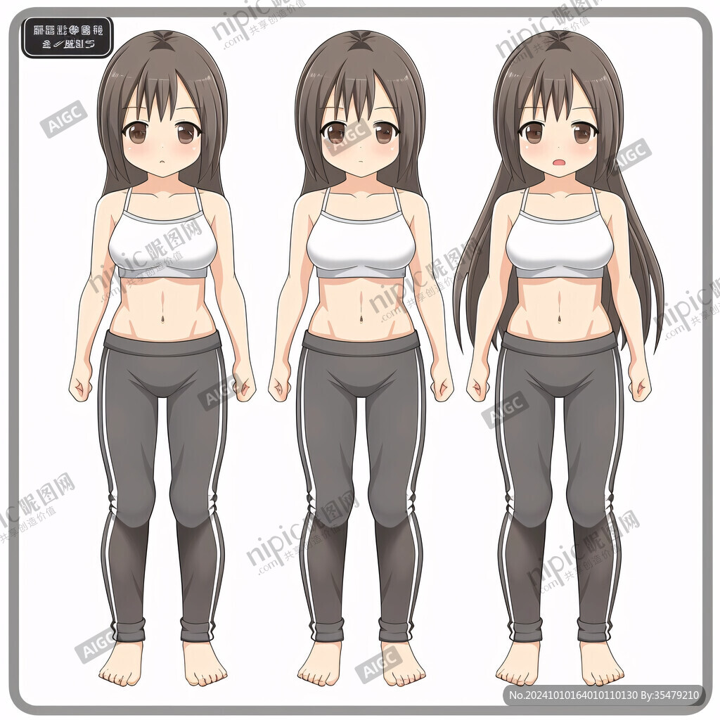 女孩三视图插画