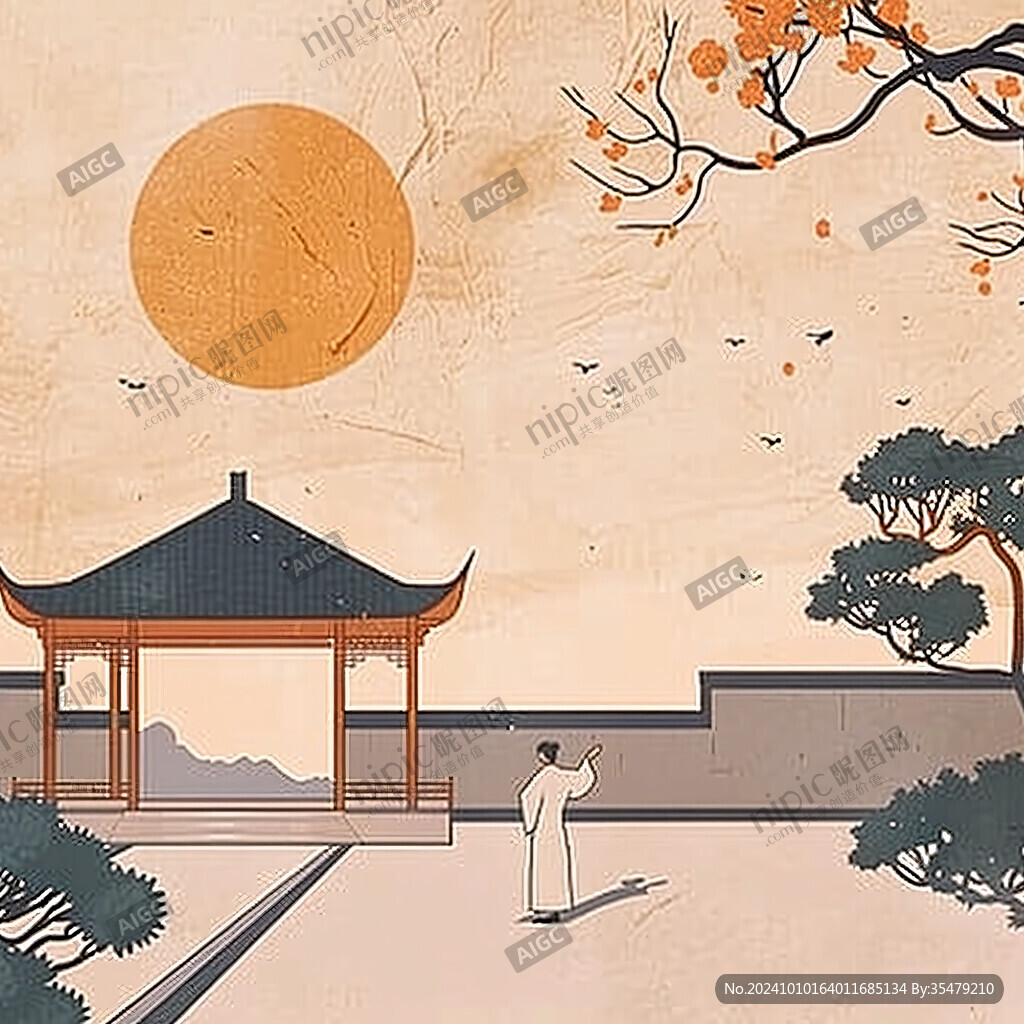 中秋凉亭赏月图