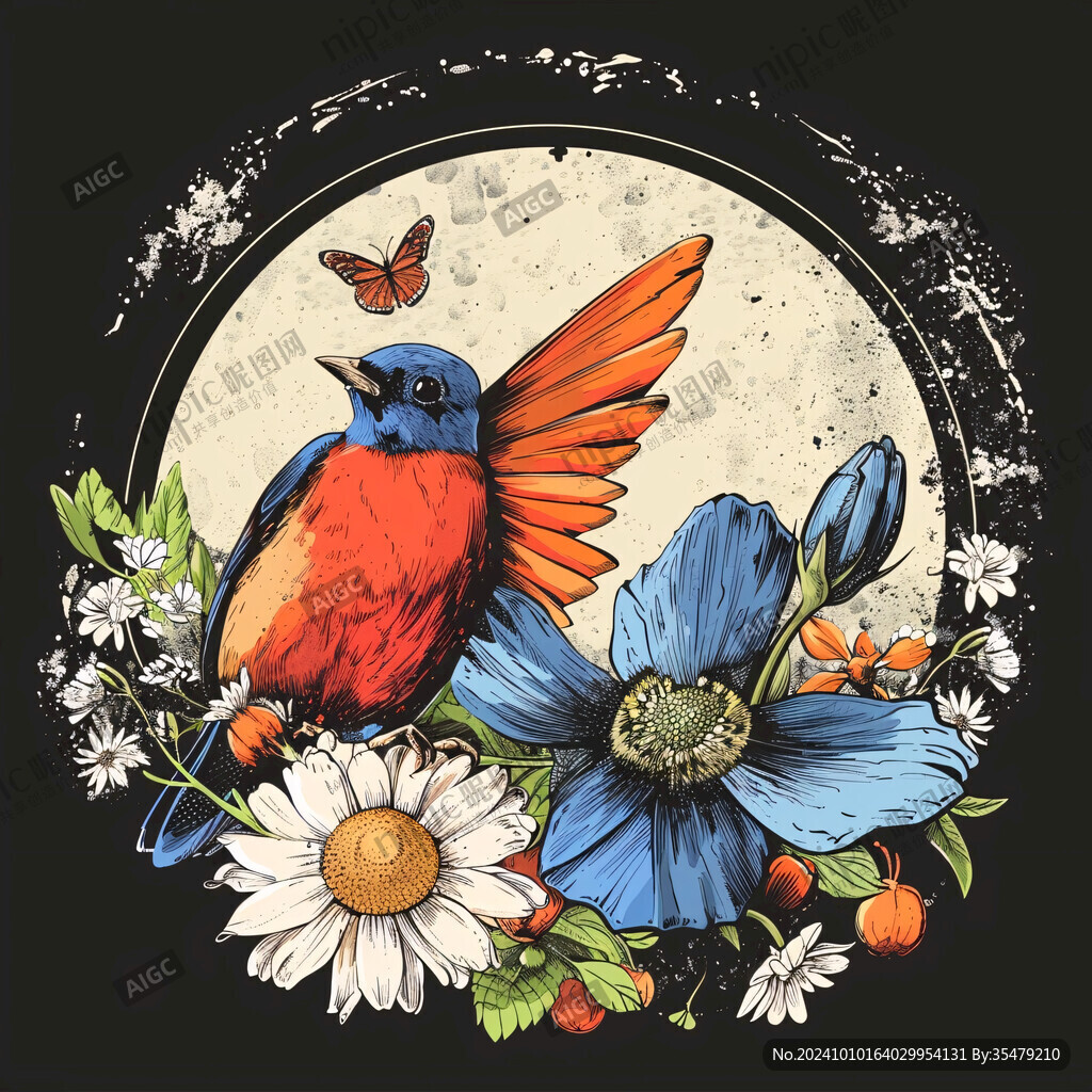 欧美风格鸟花卉