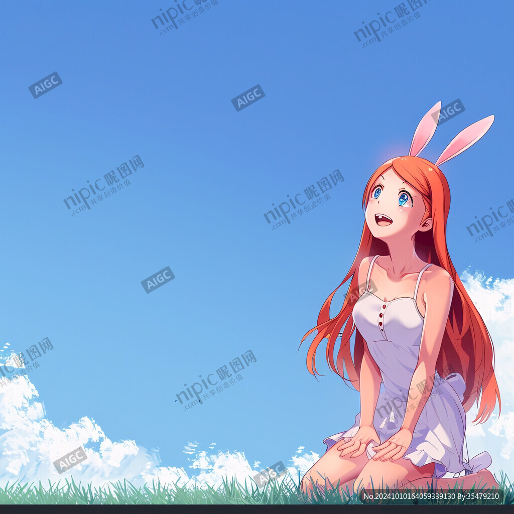 蓝天白云女孩插画